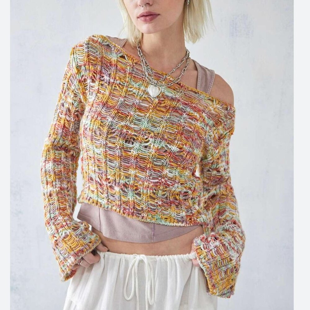 ✨ SALE UO Urban Outfitters Space-dye Fairycore Laddered Knit Top Sweater XL